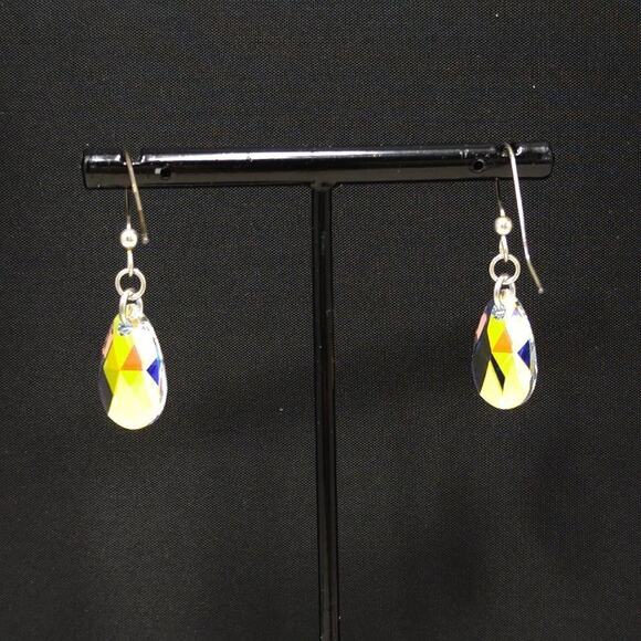 Sterling Silver 925 Teardrop Earrings Aurora Borealis Austrian Crystal - Picture 11 of 12